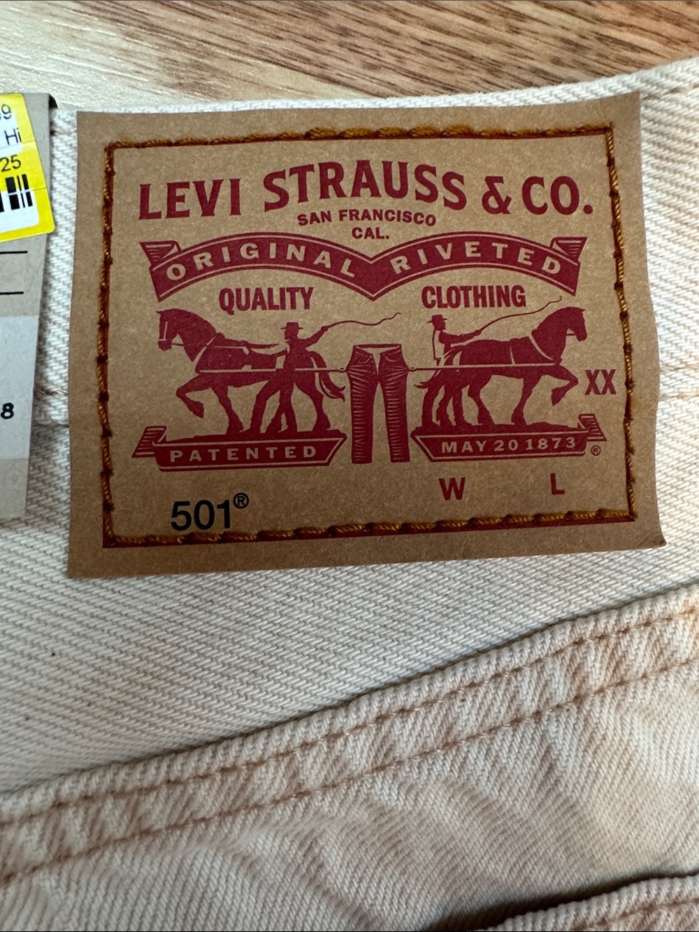 Levi’s 501 Original Natural Cream Straight Leg Jeans 29x30 NWT - Picture 6 of 6